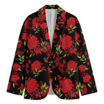 Black And Red Roses Floral Print Men's Blazer