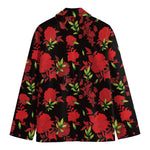 Black And Red Roses Floral Print Men's Blazer