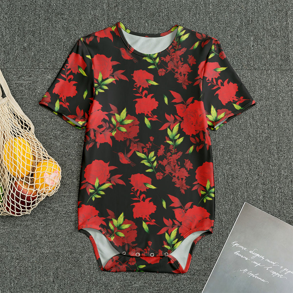 Black And Red Roses Floral Print Men's Bodysuit