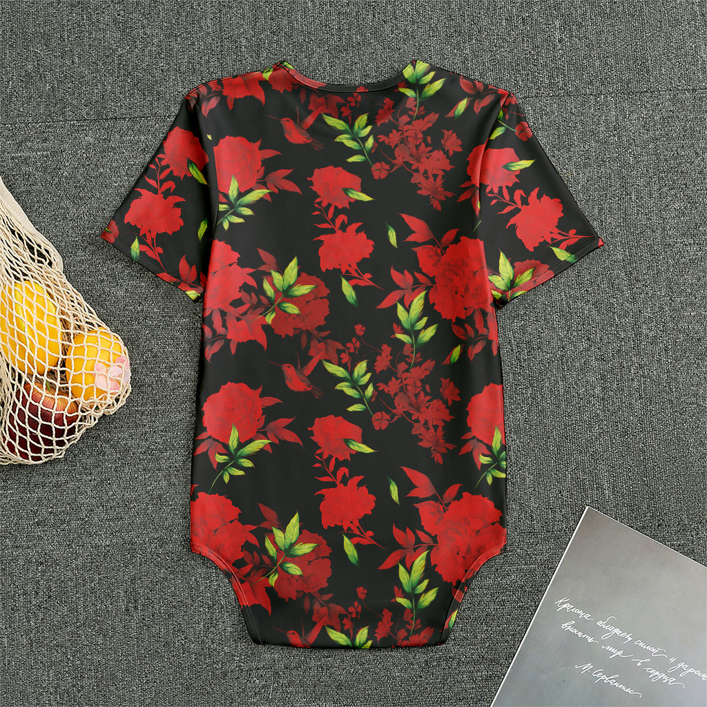 Black And Red Roses Floral Print Men's Bodysuit