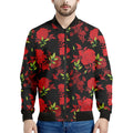 Black And Red Roses Floral Print Men's Bomber Jacket