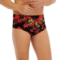 Black And Red Roses Floral Print Men's Briefs