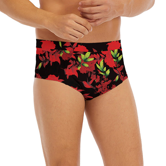 Black And Red Roses Floral Print Men's Briefs