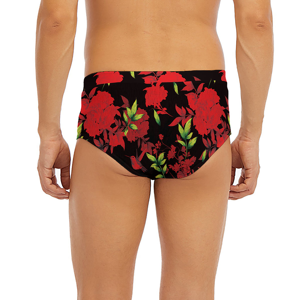 Black And Red Roses Floral Print Men's Briefs