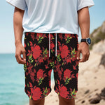 Black And Red Roses Floral Print Men's Cargo Shorts