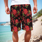 Black And Red Roses Floral Print Men's Cargo Shorts