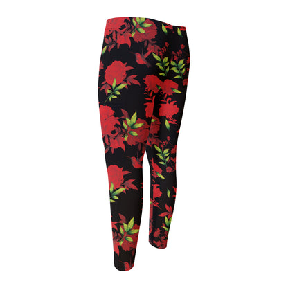 Black And Red Roses Floral Print Men's Compression Pants