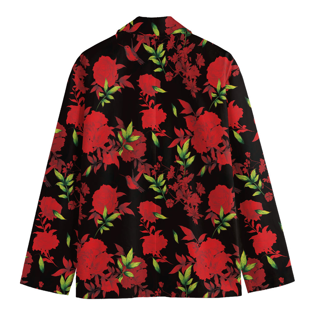 Black And Red Roses Floral Print Men's Cotton Blazer