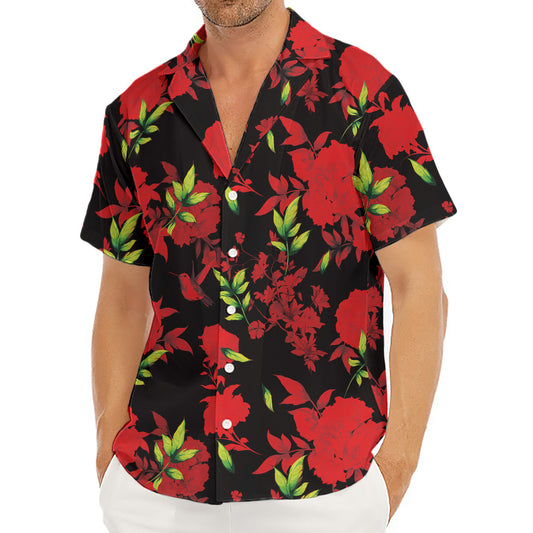 Black And Red Roses Floral Print Men's Deep V-Neck Shirt