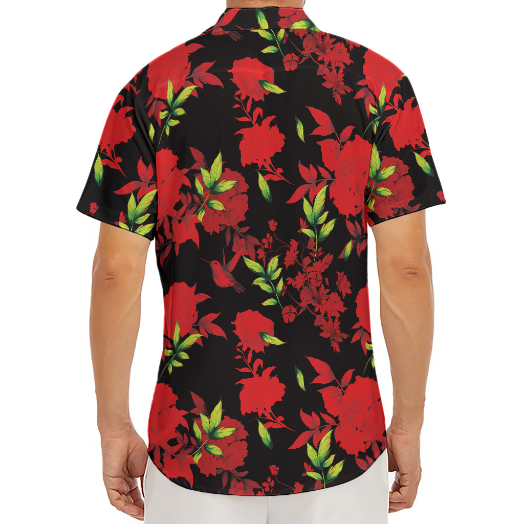 Black And Red Roses Floral Print Men's Deep V-Neck Shirt