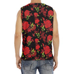 Black And Red Roses Floral Print Men's Fitness Tank Top