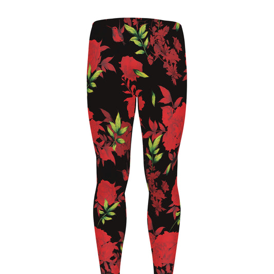 Black And Red Roses Floral Print Men's leggings