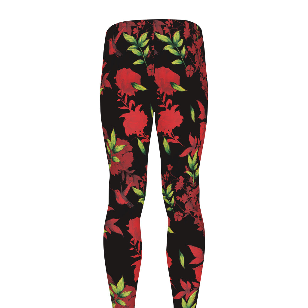 Black And Red Roses Floral Print Men's leggings