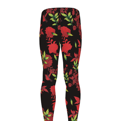 Black And Red Roses Floral Print Men's leggings