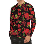 Black And Red Roses Floral Print Men's Long Sleeve Rash Guard