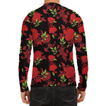 Black And Red Roses Floral Print Men's Long Sleeve Rash Guard