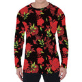 Black And Red Roses Floral Print Men's Long Sleeve T-Shirt