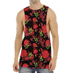 Black And Red Roses Floral Print Men's Muscle Tank Top