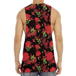 Black And Red Roses Floral Print Men's Muscle Tank Top