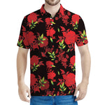 Black And Red Roses Floral Print Men's Polo Shirt