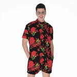 Black And Red Roses Floral Print Men's Rompers