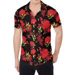 Black And Red Roses Floral Print Men's Shirt
