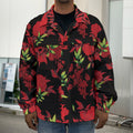 Black And Red Roses Floral Print Men's Shirt Jacket