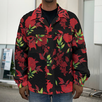 Black And Red Roses Floral Print Men's Shirt Jacket