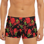 Black And Red Roses Floral Print Men's Short Boxer Briefs