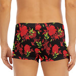 Black And Red Roses Floral Print Men's Short Boxer Briefs