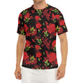 Black And Red Roses Floral Print Men's Short Sleeve Rash Guard