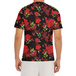 Black And Red Roses Floral Print Men's Short Sleeve Rash Guard