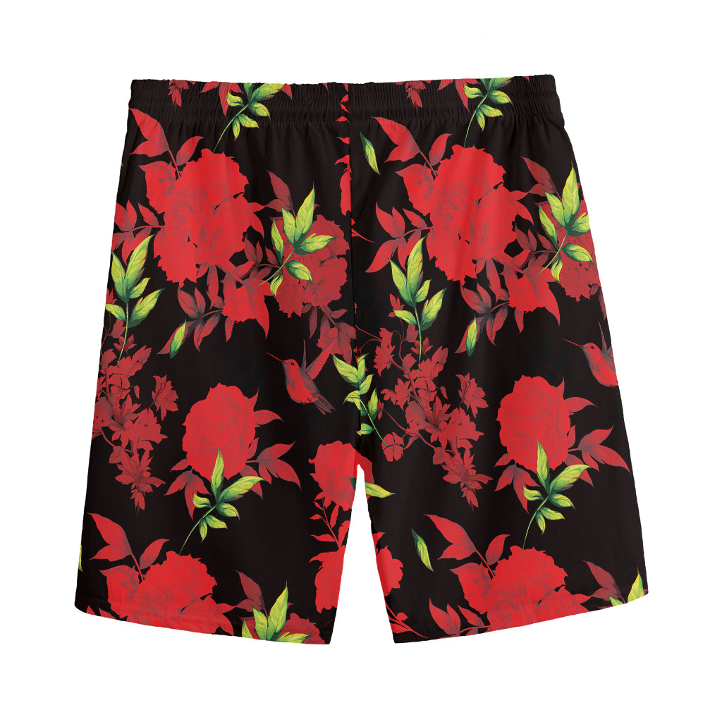 Black And Red Roses Floral Print Men's Sports Shorts