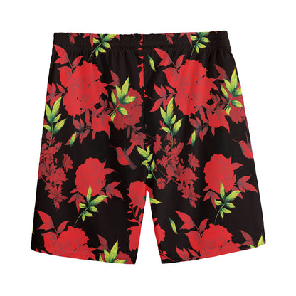Black And Red Roses Floral Print Men's Sports Shorts