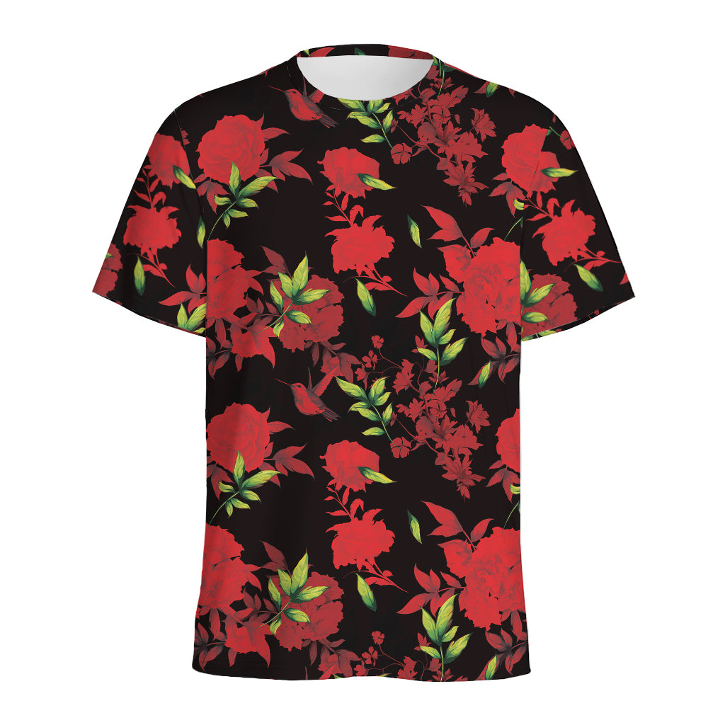 Black And Red Roses Floral Print Men's Sports T-Shirt