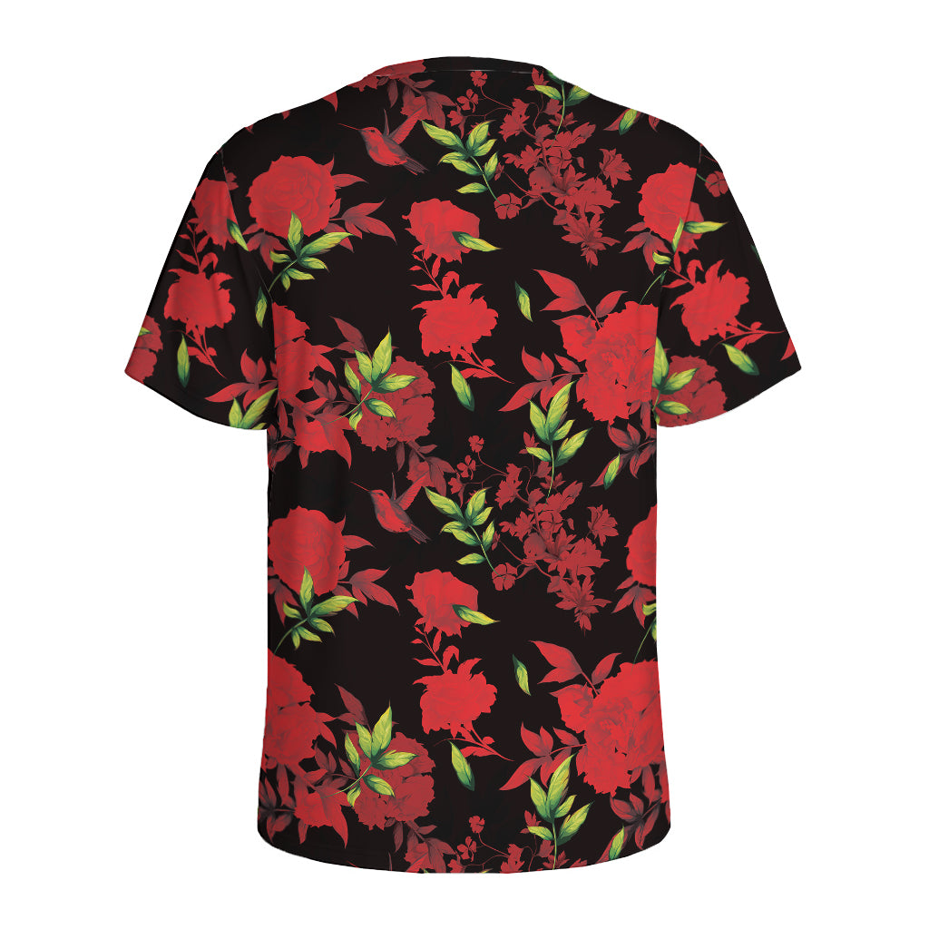 Black And Red Roses Floral Print Men's Sports T-Shirt