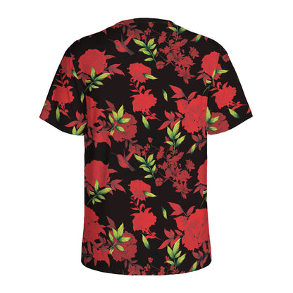 Black And Red Roses Floral Print Men's Sports T-Shirt