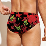 Black And Red Roses Floral Print Men's Swim Briefs