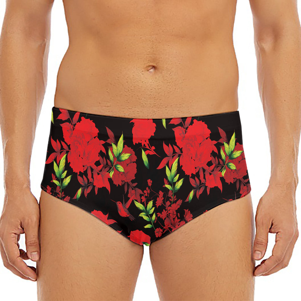 Black And Red Roses Floral Print Men's Triangle Swim Briefs