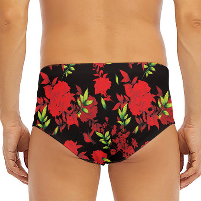 Black And Red Roses Floral Print Men's Triangle Swim Briefs