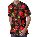 Black And Red Roses Floral Print Men's Velvet T-Shirt