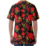 Black And Red Roses Floral Print Men's Velvet T-Shirt