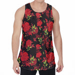 Black And Red Roses Floral Print Men's Velvet Tank Top