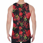 Black And Red Roses Floral Print Men's Velvet Tank Top