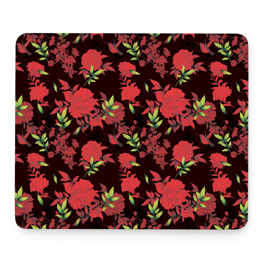 Black And Red Roses Floral Print Mouse Pad