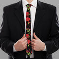Black And Red Roses Floral Print Necktie