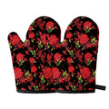 Black And Red Roses Floral Print Oven Mitts
