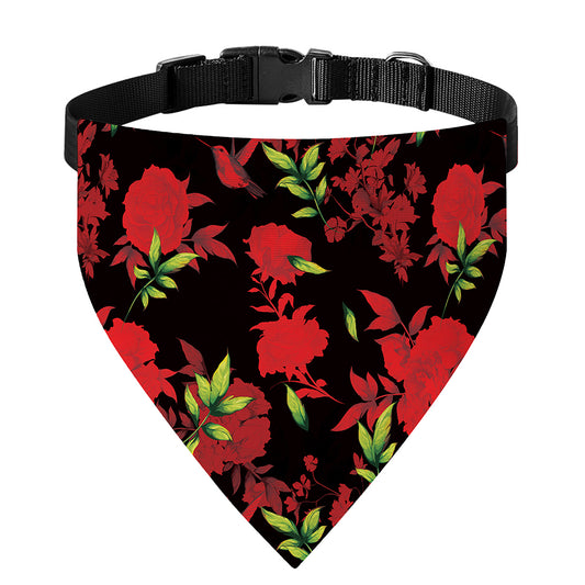Black And Red Roses Floral Print Over The Collar Dog Bandana