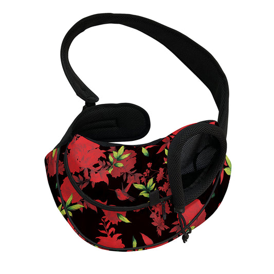 Black And Red Roses Floral Print Pet Sling Carrier