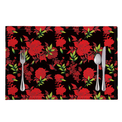 Black And Red Roses Floral Print Placemat